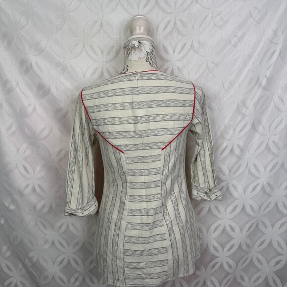 Lauren Moffatt Preppy Wide Stripe Studded 3/4 Sleeve Tunic Blouse Size S - Picture 3 of 6